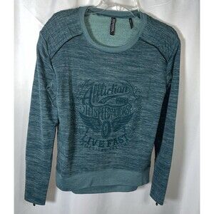 S Affliction Black Premium Green Pullover Woman Sweater Long Reglan Sleeve